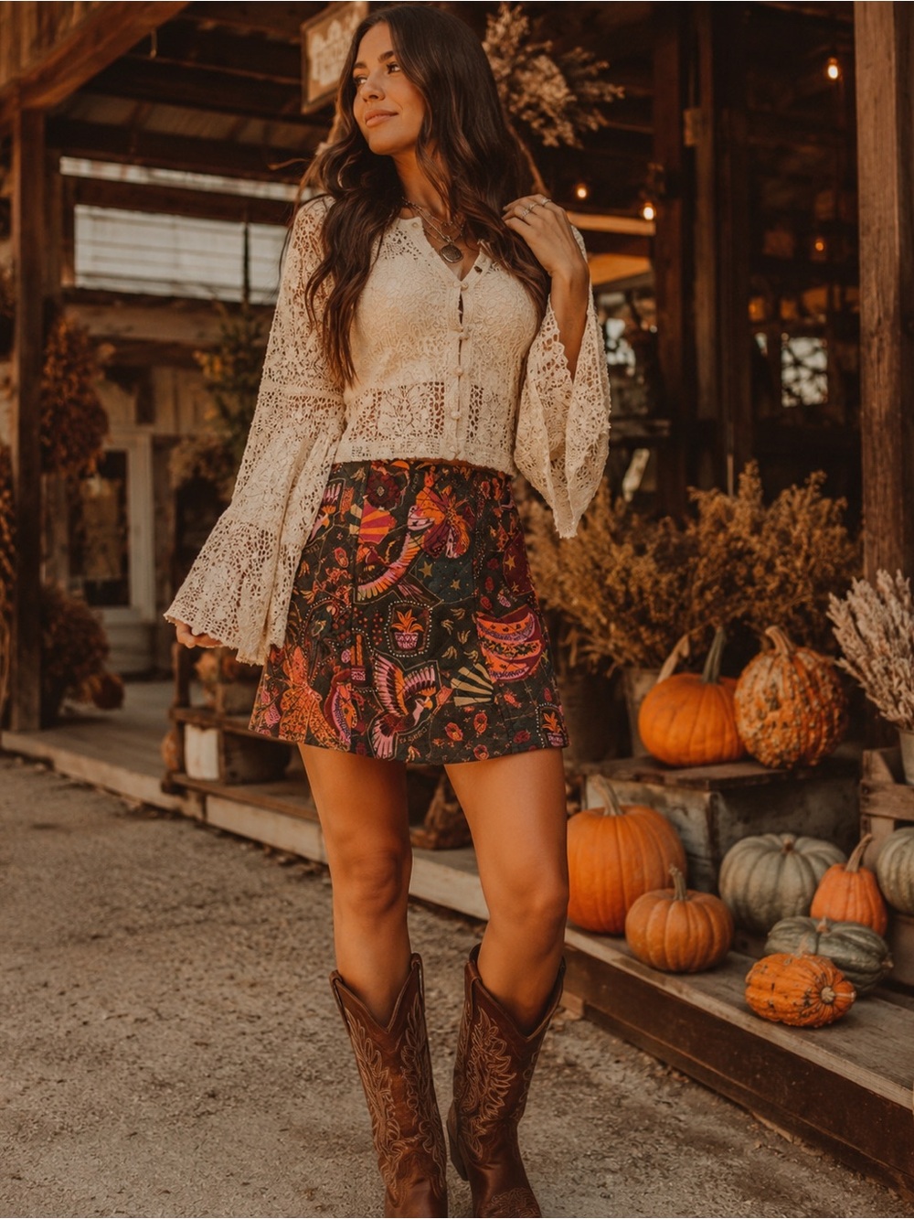 Farm Rio Boho Floral Tiered Mini Skirt in Multicolor